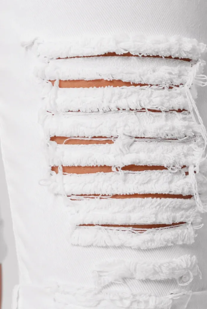 Beyaz Yırtık Denim Bermuda Şort ürün görseli 3
