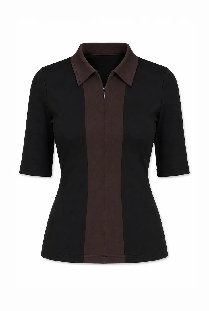 Polo Yaka Kısa Kollu Bluz alternatif görünüm