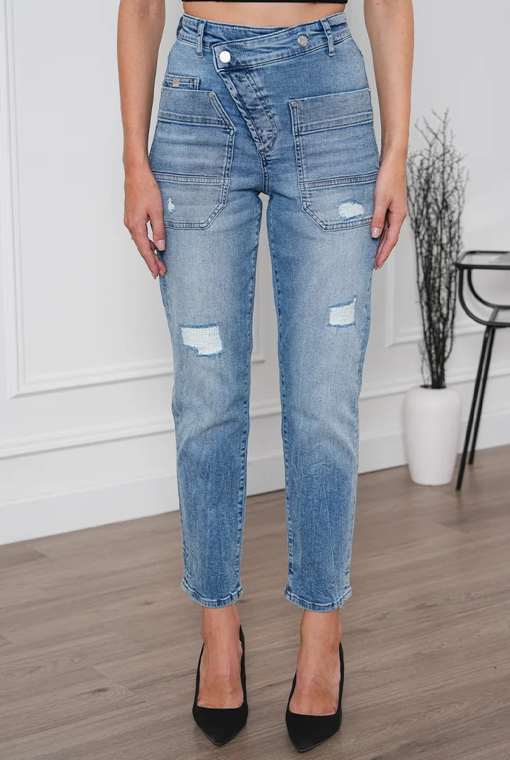Asimetrik Bel Cepli Jean Pantolon alternatif görünüm