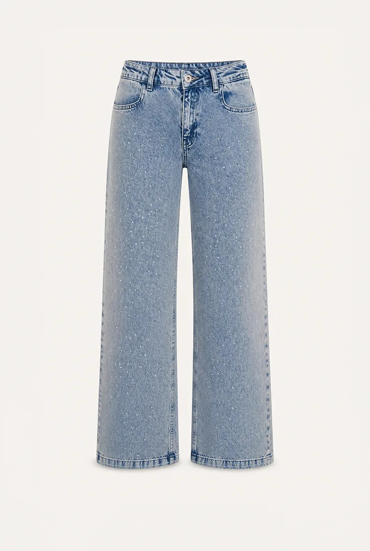 Taş Detaylı Geniş Paça Jean Pantolon alternatif görünüm